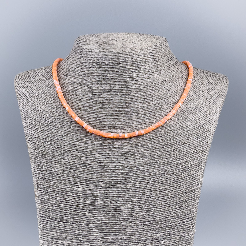 Carrot-colored natural mother-of-pearl bead choker, smooth rondelle, diameter 4x2 mm, length 48 cm
