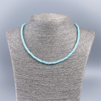 Choker necklace made of natural mother-of-pearl (tone) azure smooth rondelle, 4x2 mm diameter, length 48 cm