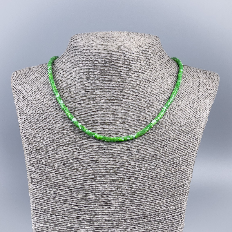 Natural Mother-of-Pearl Choker Necklace (tone) Green Smooth Rondelle, 4x2 mm Diameter, 48 cm Length