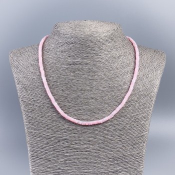Choker necklace made from natural pink mother-of-pearl (tone ) smooth rondel beads, diameter 4x2 mm, length 48 cm