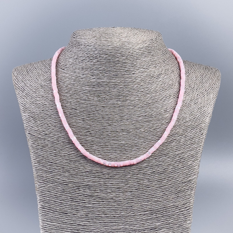 Choker necklace made from natural pink mother-of-pearl (tone ) smooth rondel beads, diameter 4x2 mm, length 48 cm