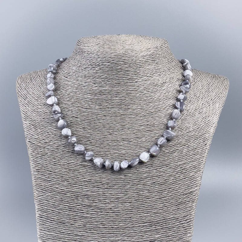 Natural mother-of-pearl necklace (tone) gray chip beads, 8 mm diameter, 50 cm length