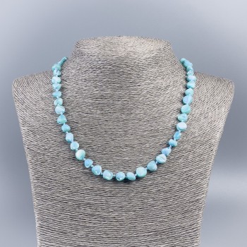 Natural mother-of-pearl necklace (tone) blue chips, 8 mm diameter, approximately 50 cm long