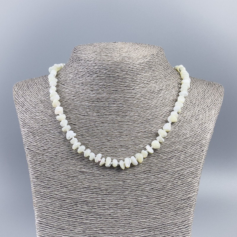 Natural Mother-of-Pearl Necklace (tone ) milky white granules, diameter 8mm±, length 50cm±