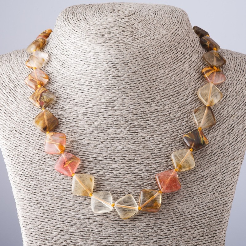 Chalcedony Necklace, Rhombus-shaped, 47 cm