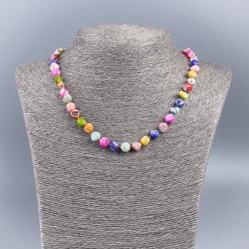 Natural Mother-of-Pearl Necklace (tone) Multicolor Round Faceted Beads, 8 mm Diameter, 48 cm Length