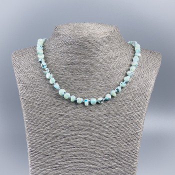 Necklace made of natural mother-of-pearl (tone ) azure round cabochon bead, diameter 8mm+-, length 48cm+-