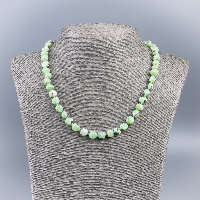 Necklace of natural mother-of-pearl (mint tone) round rondelle beads, diameter about 8 mm, length 48 cm