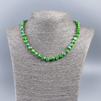 Natural mother-of-pearl necklace (tone ) green, round bead, diameter 8 mm, length 48 cm