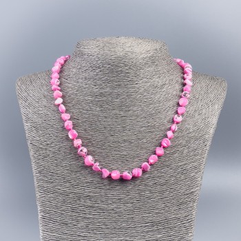 Natural mother-of-pearl necklace (tone: raspberry) round beads, 8 mm diameter, length 48 cm