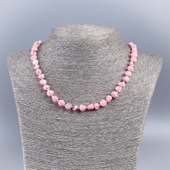 Natural mother-of-pearl necklace (tone) pink round faceted beads, 8 mm diameter ±, 48 cm length ±