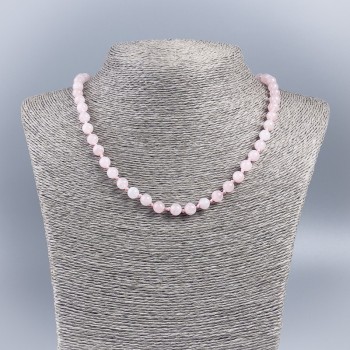 Natural Stone Necklace Pink Quartz — Smooth Beads, 6-7 mm Diameter, 50 cm Length