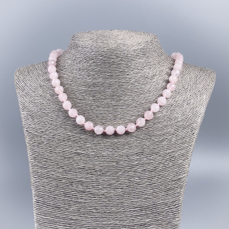 Natural stone necklace Rose Quartz faceted bead, 8 mm diameter, 50 cm length