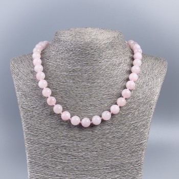 Natural Stone Rose Quartz Necklace - Smooth Bead, Diameter 10–11 mm, Length 50 cm