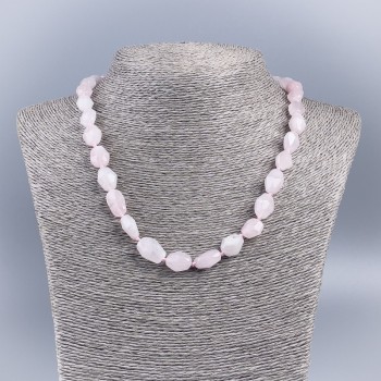 Natural stone necklace Pink quartz, faceted rondelle, diameter 10x12 mm, length 50 cm ±