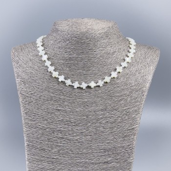 Natural White Mother-of-Pearl Cross Necklace, 8×8×3 mm, 50 cm long