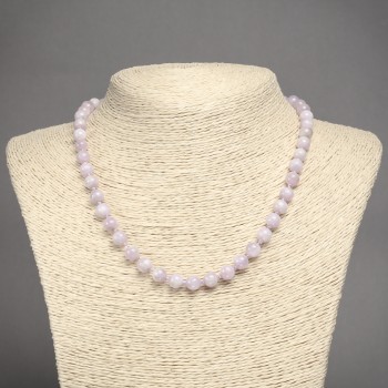Natural Kunzite gemstone necklace with smooth round beads, 7.5 mm diameter, 45 cm long