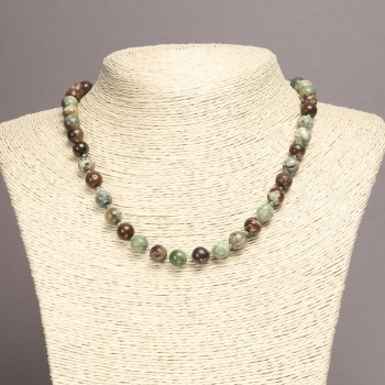 Natural Stone Necklace with Green Jasper, Smooth Bead, 8 mm Diameter, 45 cm Length