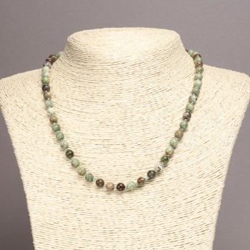 Green Jasper Necklace, smooth round beads, 6 mm diameter, 45 cm length