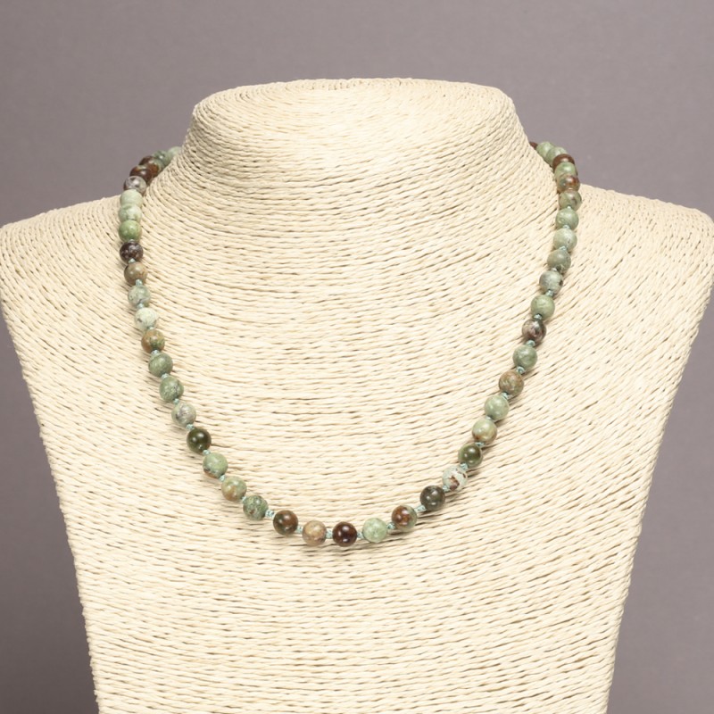 Green Jasper Necklace, smooth round beads, 6 mm diameter, 45 cm length