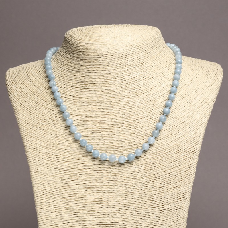 Aquamarine Necklace - Smooth Bead, 6mm Diameter, 45cm Length