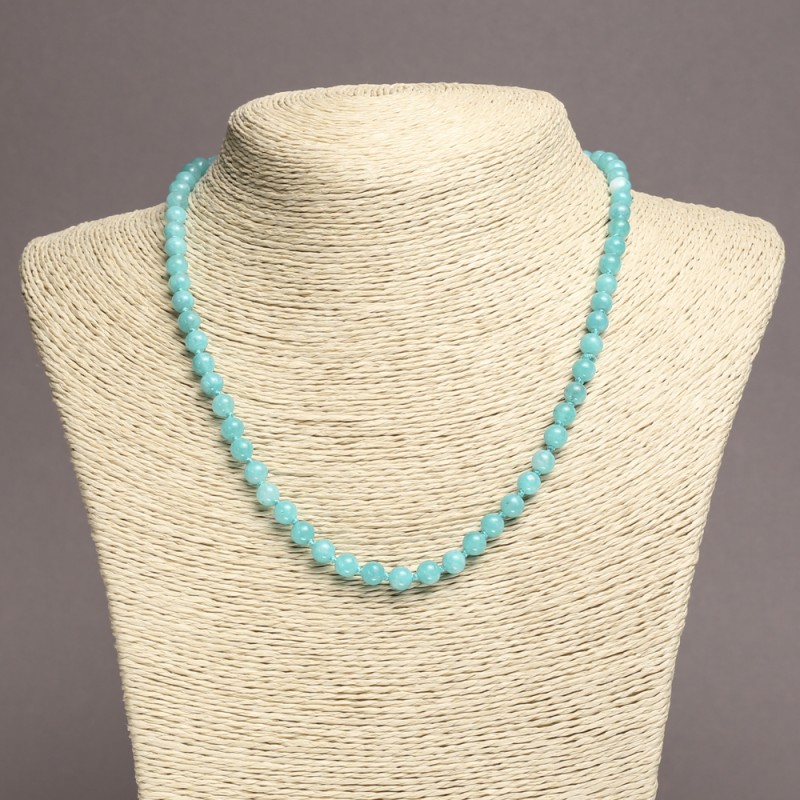Aquamarine natural stone necklace with smooth beads, 6mm diameter, 45cm length