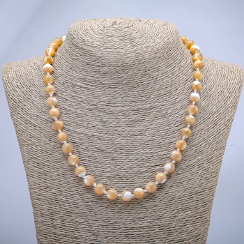 Necklace made from natural beige mother-of-pearl — smooth bead, about 8 mm in diameter, length 45 cm