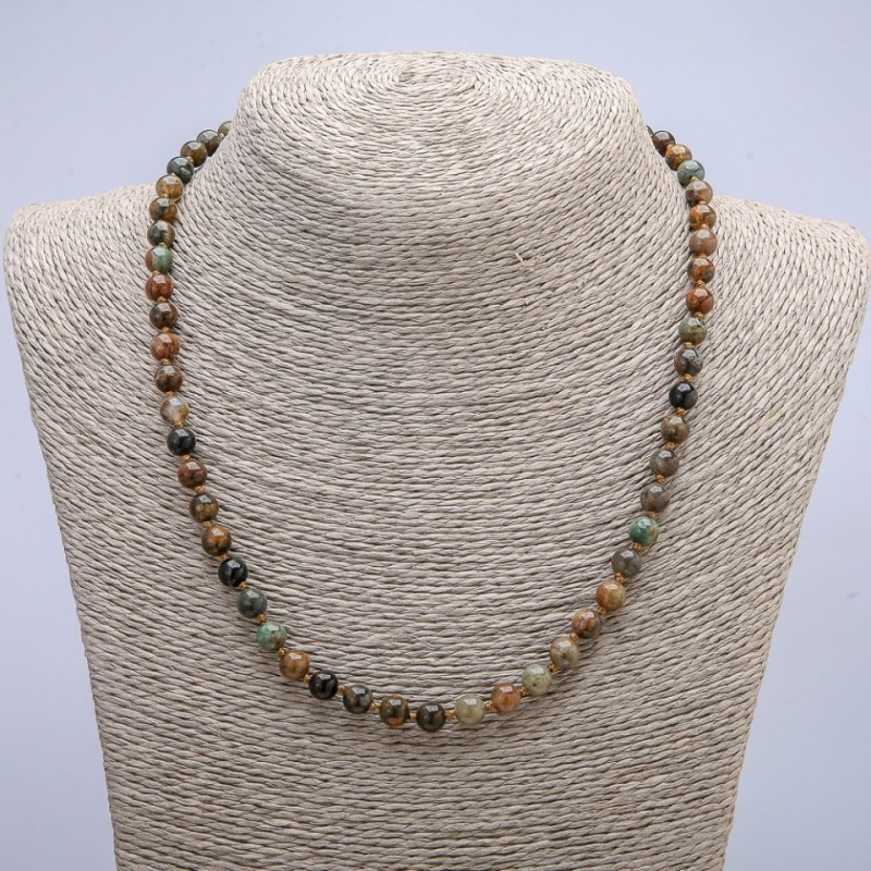 Necklace of natural green jasper with smooth beads, 6 mm diameter, 45 cm length +