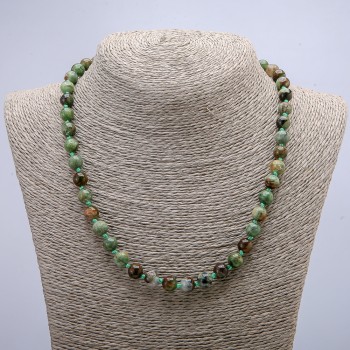 Green Jasper Necklace with smooth beads, 8 mm diameter, 46 cm length