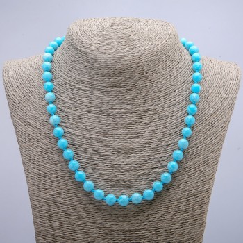 Aquamarine natural gemstone necklace - smooth bead, 6 mm diameter, 48 cm length +