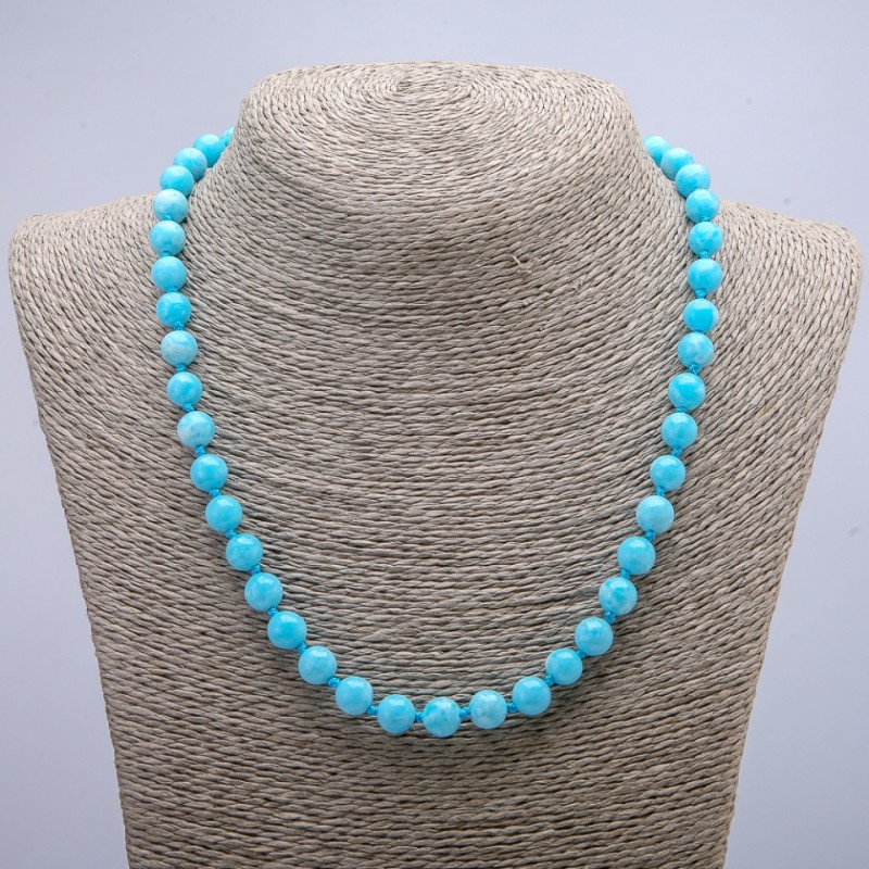 Aquamarine natural gemstone necklace - smooth bead, 6 mm diameter, 48 cm length +