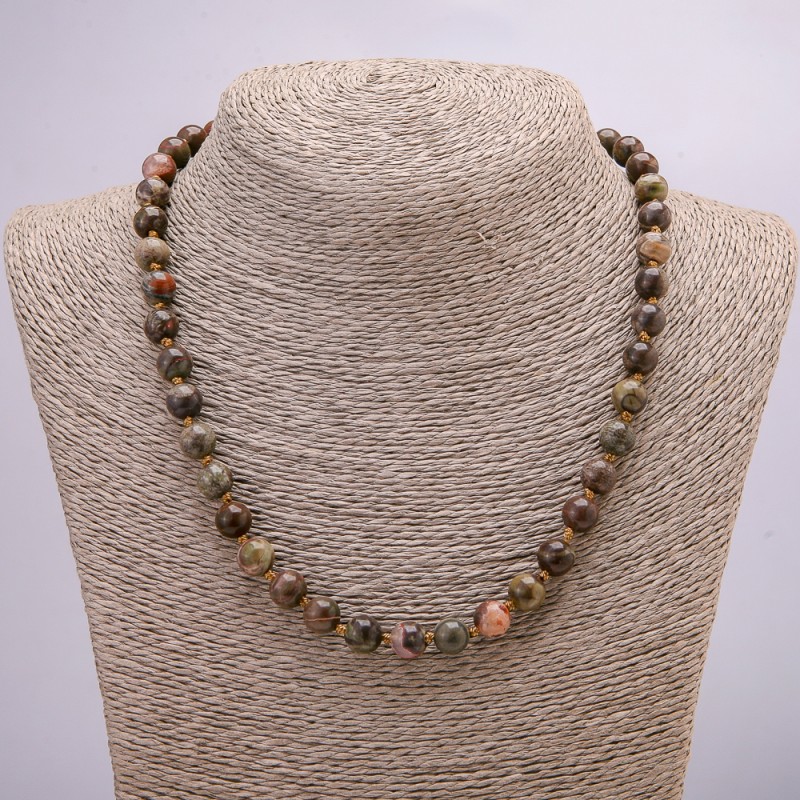 Picasso Jasper natural stone necklace, smooth bead, 8mm diameter, 45cm length +
