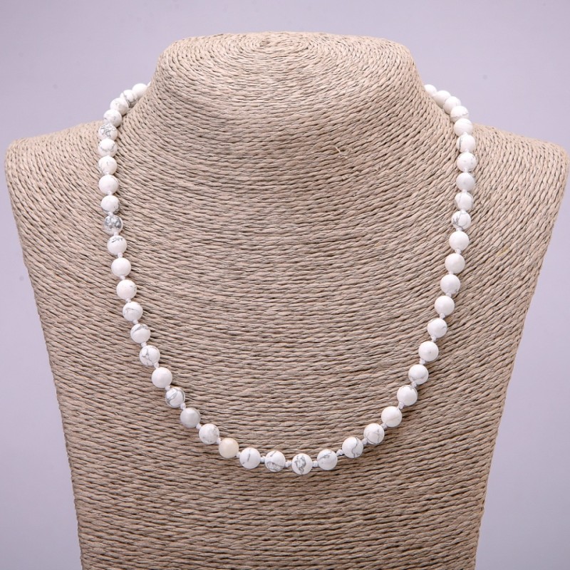 Natural Howlite Necklace with Smooth Beads, 6mm Diameter, 48cm Length