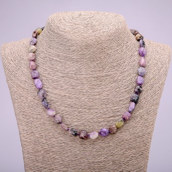 Charoite natural stone necklace with faceted beads, diameter 7x9(±)mm, length 48cm
