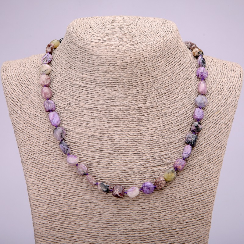 Charoite natural stone necklace with faceted beads, diameter 7x9(±)mm, length 48cm