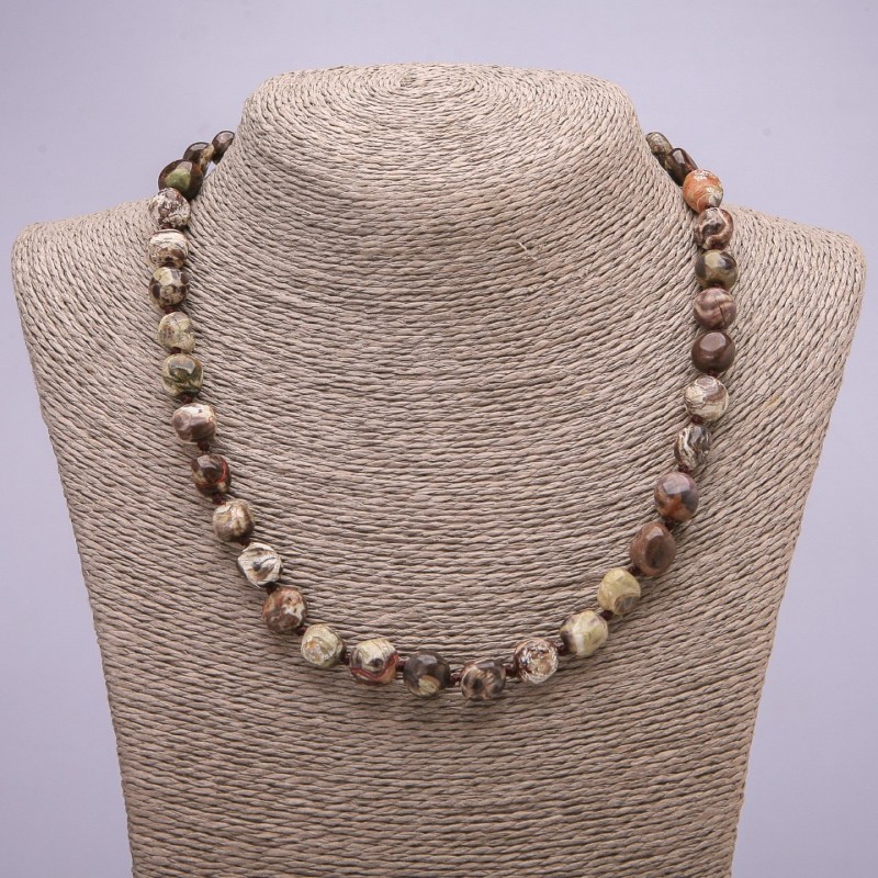 Beaded necklace of Picasso Jasper, tumbled, diameter 8×10 mm, length 48 cm
