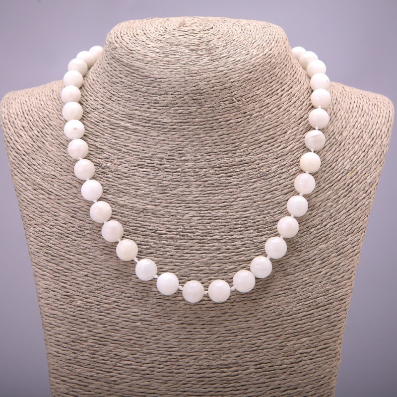Natural adularia necklace with smooth beads, 10 mm diameter, 45 cm length