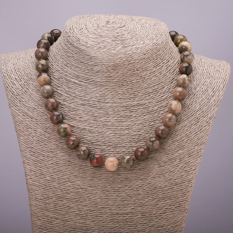 Natural Stone Picasso Jasper Necklace with Smooth Beads, 12 mm Diameter (±), 45 cm Length