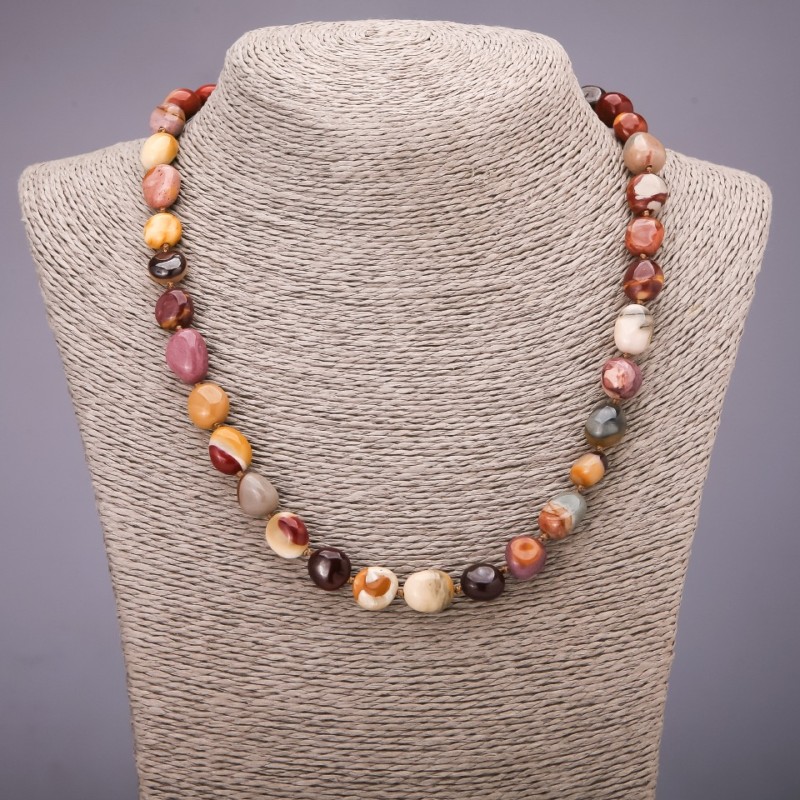 Natural Mookaite Jasper Necklace, tumbled, bead diameter 8x13 (+/-) mm, length 48 cm