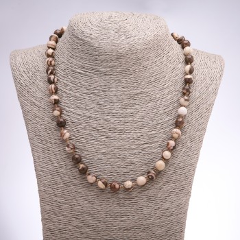 Zebra Jasper Necklace, 8mm Smooth Beads, 48cm Length