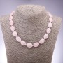 Natural Stone Necklace in Pink Quartz, Flat Oval Beads, Diameter 13x18 mm, Length 45 cm