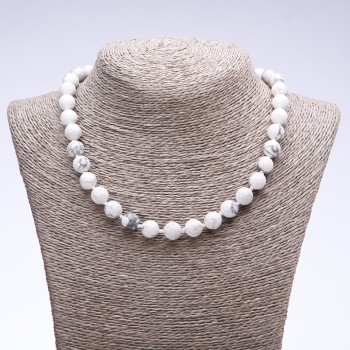 Natural Chalcedony Necklace with a Faceted Bead, 10 mm Diameter, 45 cm Length