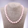 Natural Stone Necklace, Rose Quartz, Smooth Beads, 10 mm Diameter, Length 47 cm+