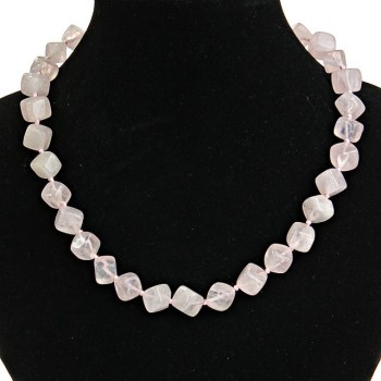 Pink Quartz Cube Necklace 11×11 mm, 48 cm long