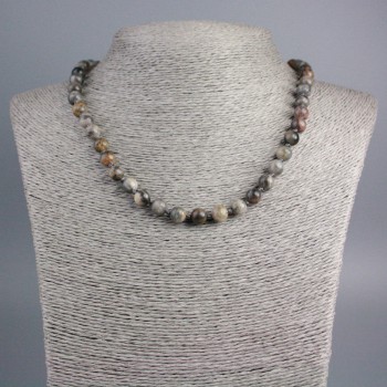 Selenite Necklace with Natural Stone, Smooth Beads, 8 mm Diameter, Length About 47 cm