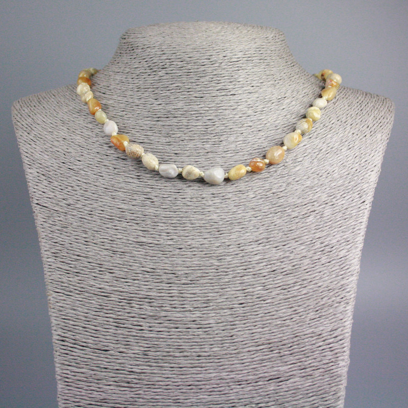 Fossilized Coral Necklace, Faceted Beads, 9×7 mm, 48 cm