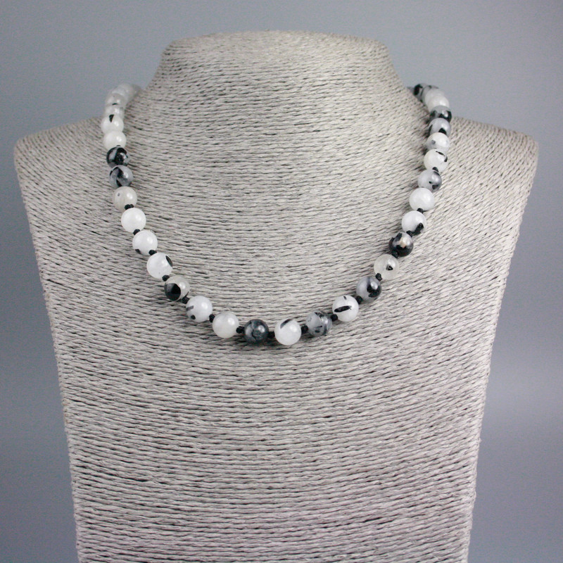 Rutilated Quartz Necklace, Natural Stone, Smooth Beads, Diameter 8.5 mm, Length 48 cm