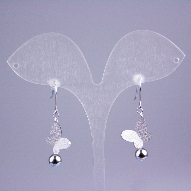 Xuping Rhodium Earrings with Crystals 'Butterfly', length 38mm+