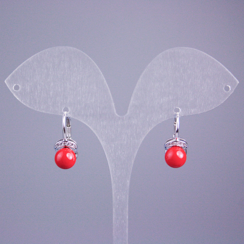 Xuping Rhodium-plated Earrings with White Crystals and Red Bead 17x8mm+