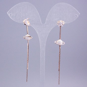 Xuping 18K Gold Plated Long Stud Earrings, approximately 70 mm in length, with white crystals: Moon, Stars, and Planets